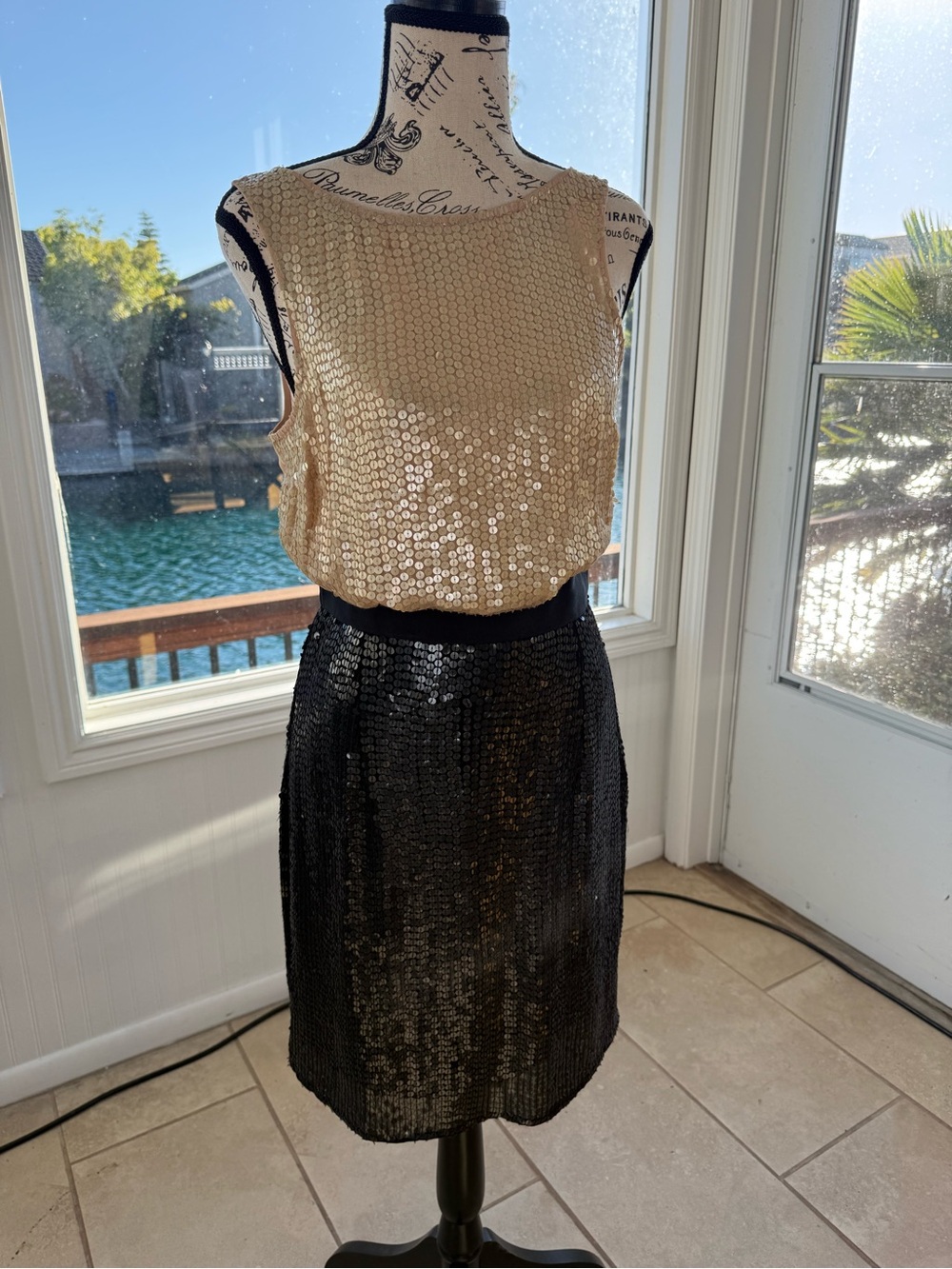 Sequin Two-Tone dress - Gold Top / Black Skirt